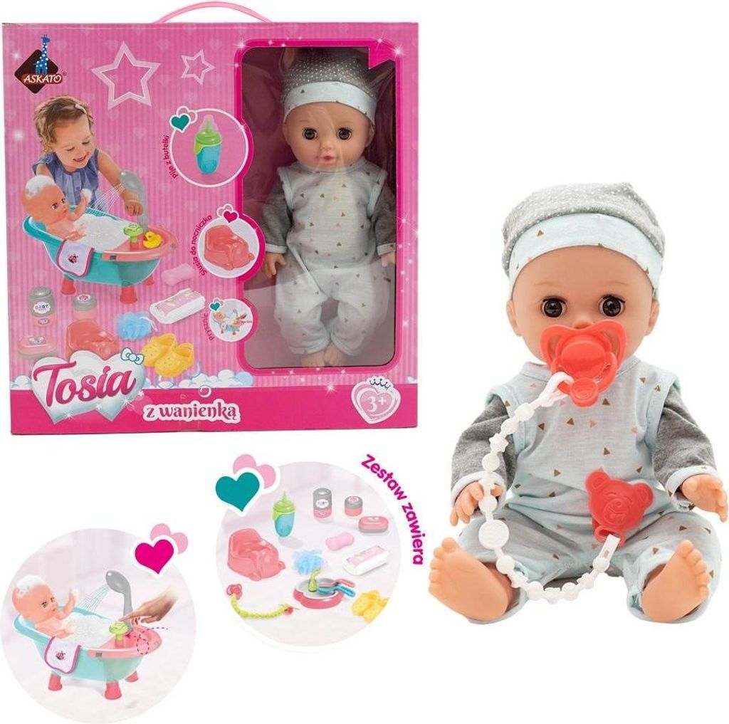 Bábika Tosia s vaňou v sivom a modrom oblečení Obrázok produktu 