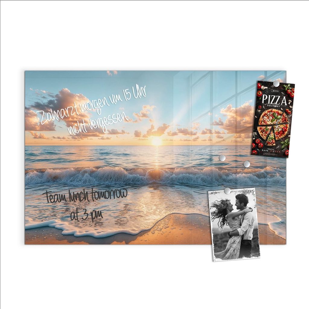 Magnettafel 90x60cm Pinnwand Whiteboard beschreibbar - Strand Sonnenuntergang