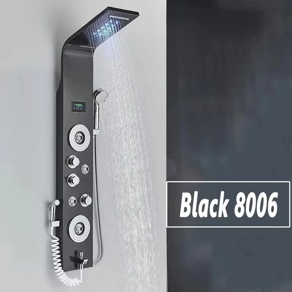 Panneau de douche Inox Noir anti-calcaire avec LED et Cascade Relaxante
