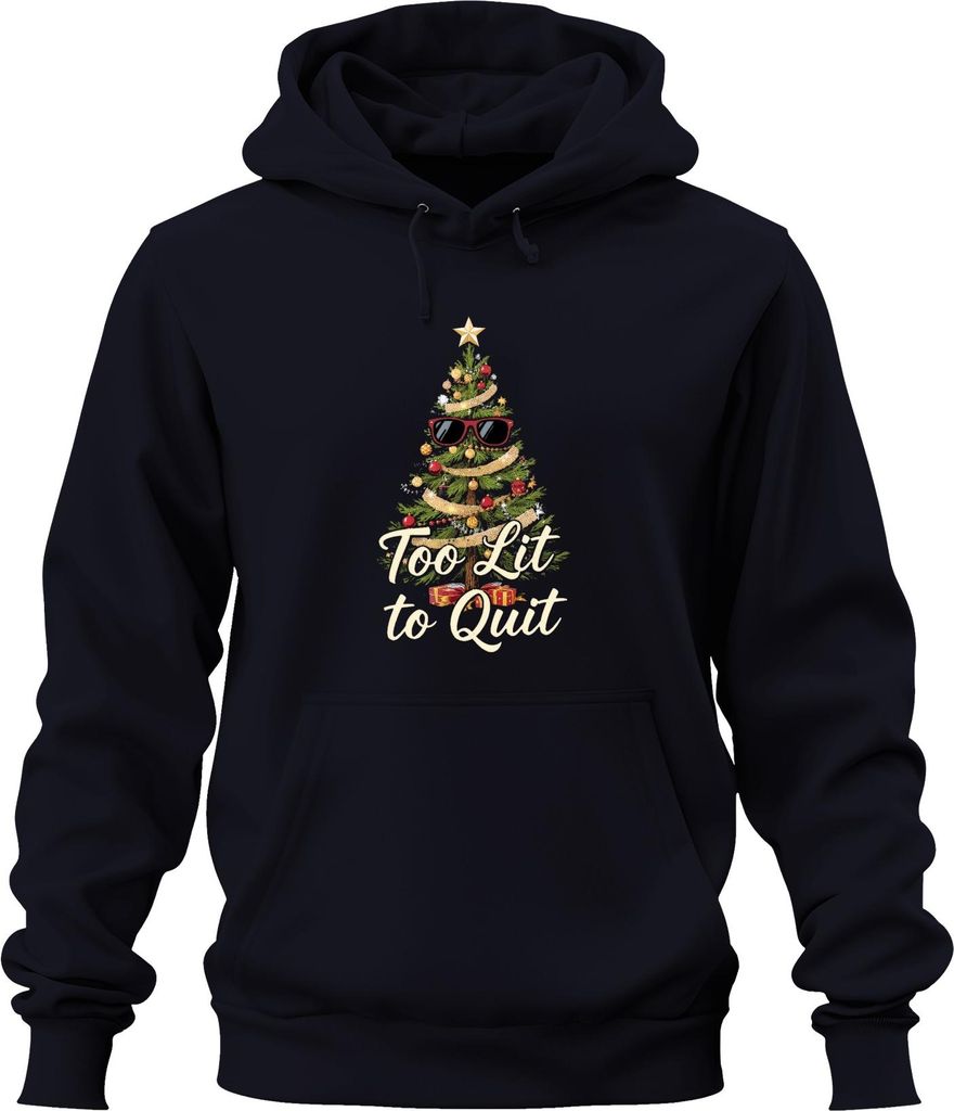 Too Lit to Quit Christmas Tree Sunglasses Lustig Geschenk Party Uni Hoodie Kapuzenpullover, Navy, S