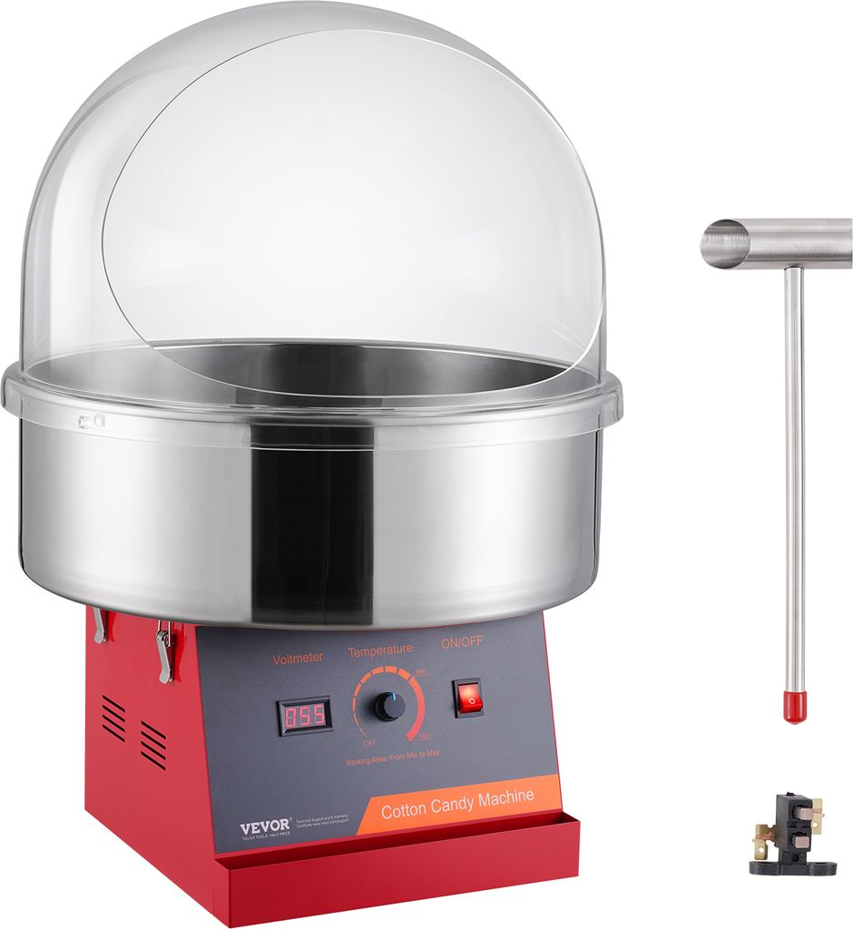 VEVOR Elektrische Zuckerwattemaschine, 1 kW Zuckerwattegeräte, Kommerzielle Zuckerwattemaschine mit Abdeckung, Edelstahlschüssel & Zuckerlöffel,...