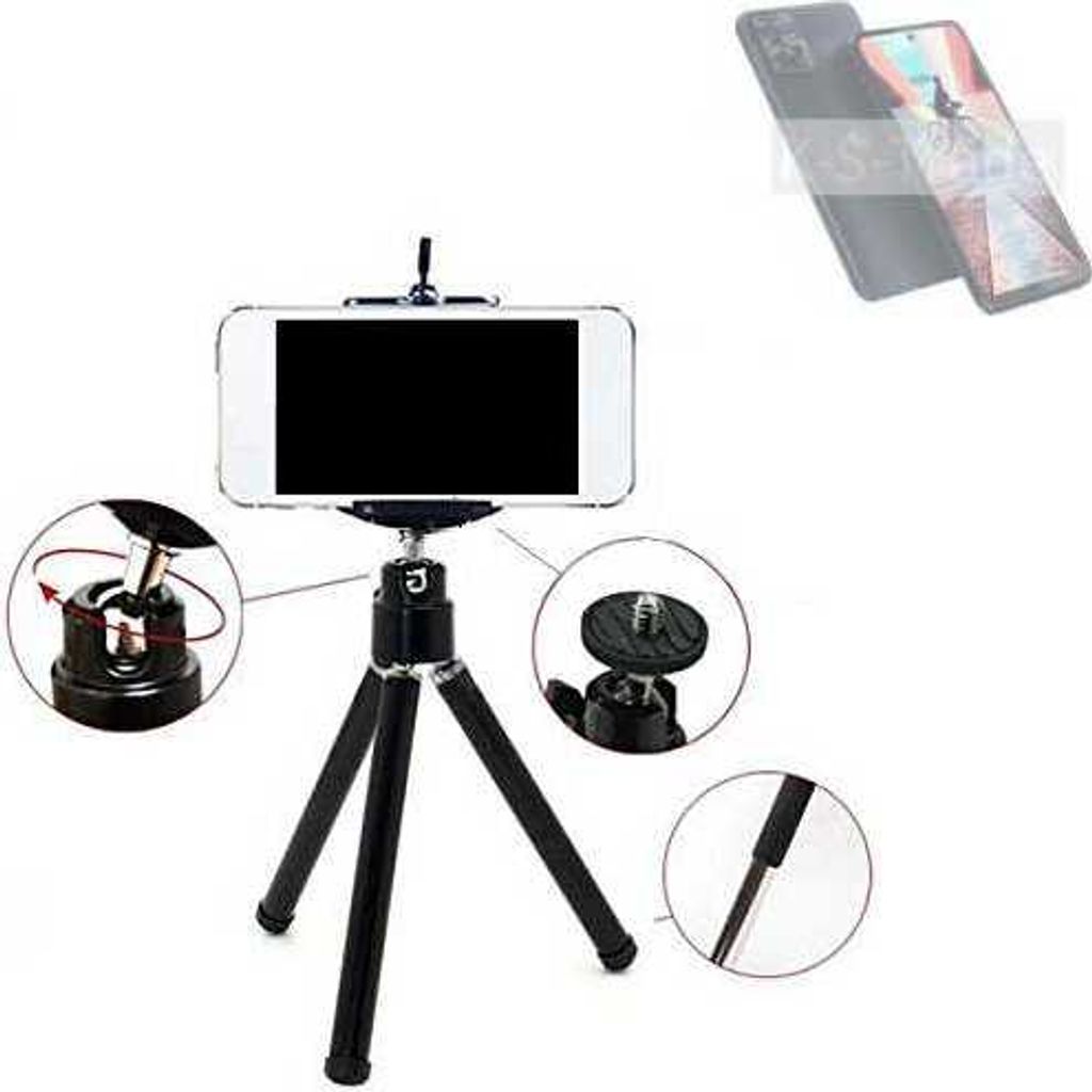 K-S-Trade Smartphone Stativ Dreibein kompatibel mit Motorola Moto G Power 5G Tripod aus Aluminium Klemmstativ Stativ Adapter für Mobiltelefone