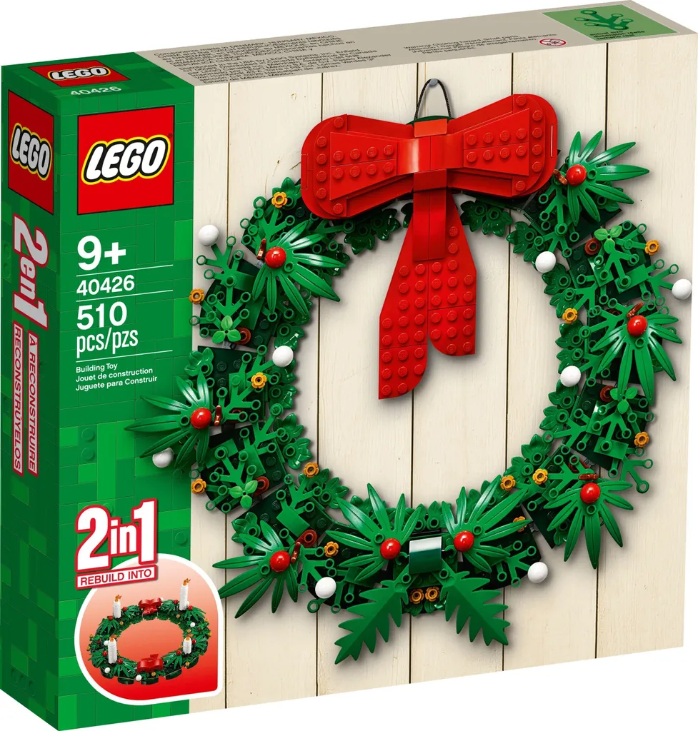 Couronne de Noël LEGO 2 en 1 Décoration de Table et Murale d'Hiver 40426