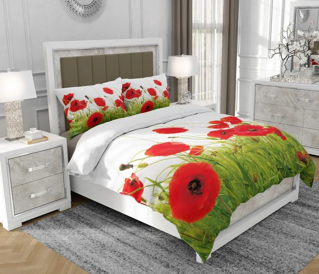 Biancheria da letto 140x200 cm + 2x70x80 cm, set 3 pezzi, 100% cotone, cerniera, Fiori, multicolore - SOVIO | So.0021