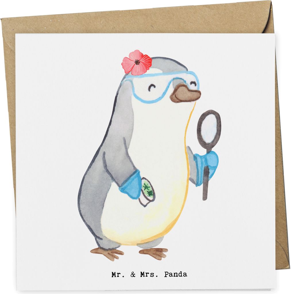Mr. & Mrs. Panda Grußkarte Wissenschaftlerin Herz - Weiß - Geschenk, Experimentell, Glückwunschkarte, doppelkarte, anlasskarte, Universität, Fo...