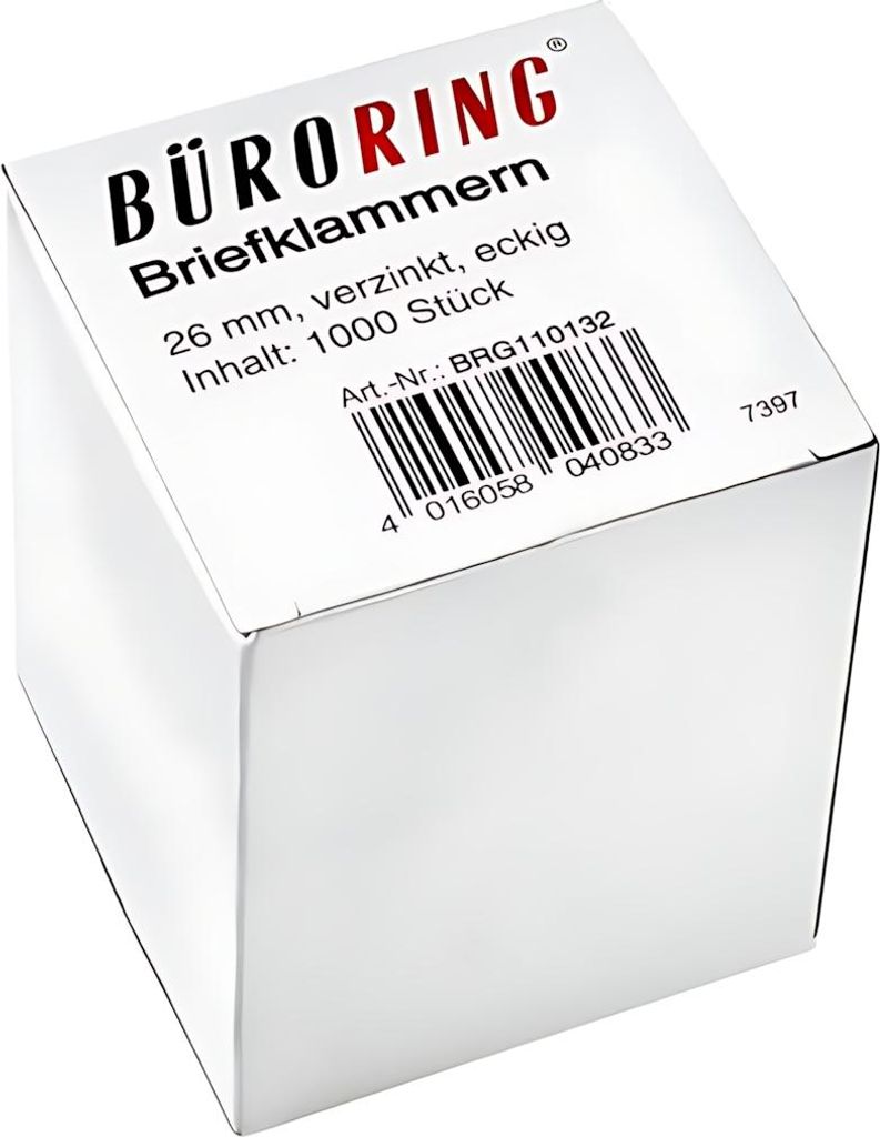 Büroring Briefklammern 26 mm, verzinkt, eckig, 1000 Stück