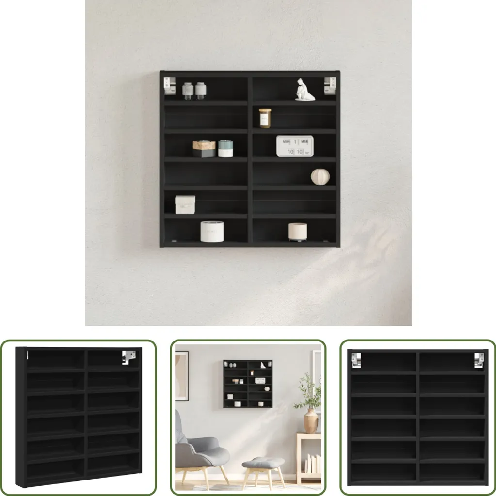 The Living Store Vetrina Nera 60x8.5x58 cm Mobile Espositore Moderno