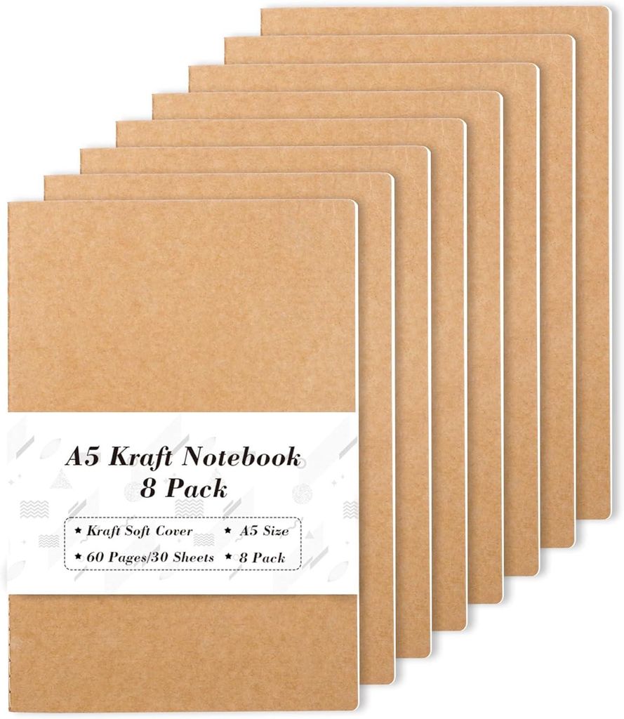 FEatsa Notebook A5, 8 kleines Notizbuch, gesäumt, 60 Seiten (30 Blätter), Skizzenbuch Soft Cover, Notizblock -Planen, Memorandum -Schreiben, Bür...