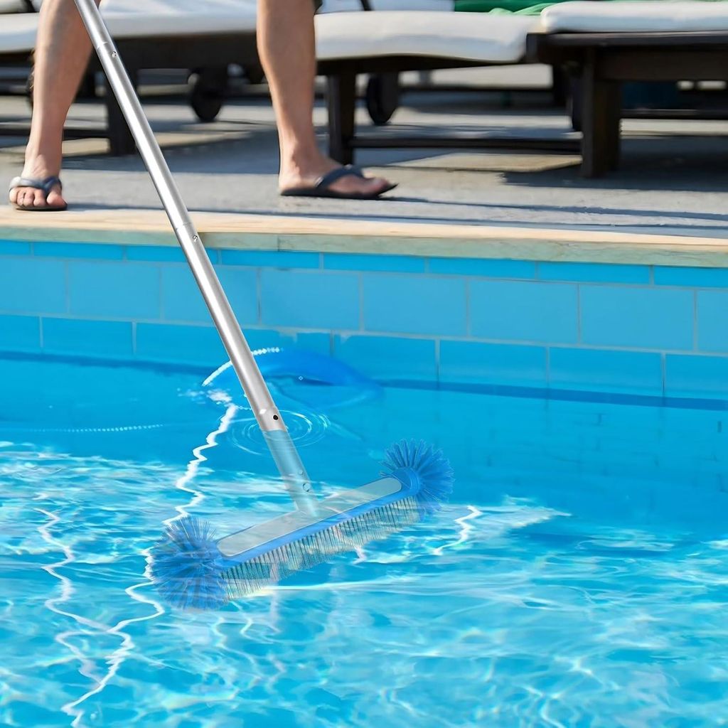 Runde Poolbürste mit harten Borsten und abnehmbarem Griff - Ideal für Böden, Badezimmer, Küchen und Fliesen