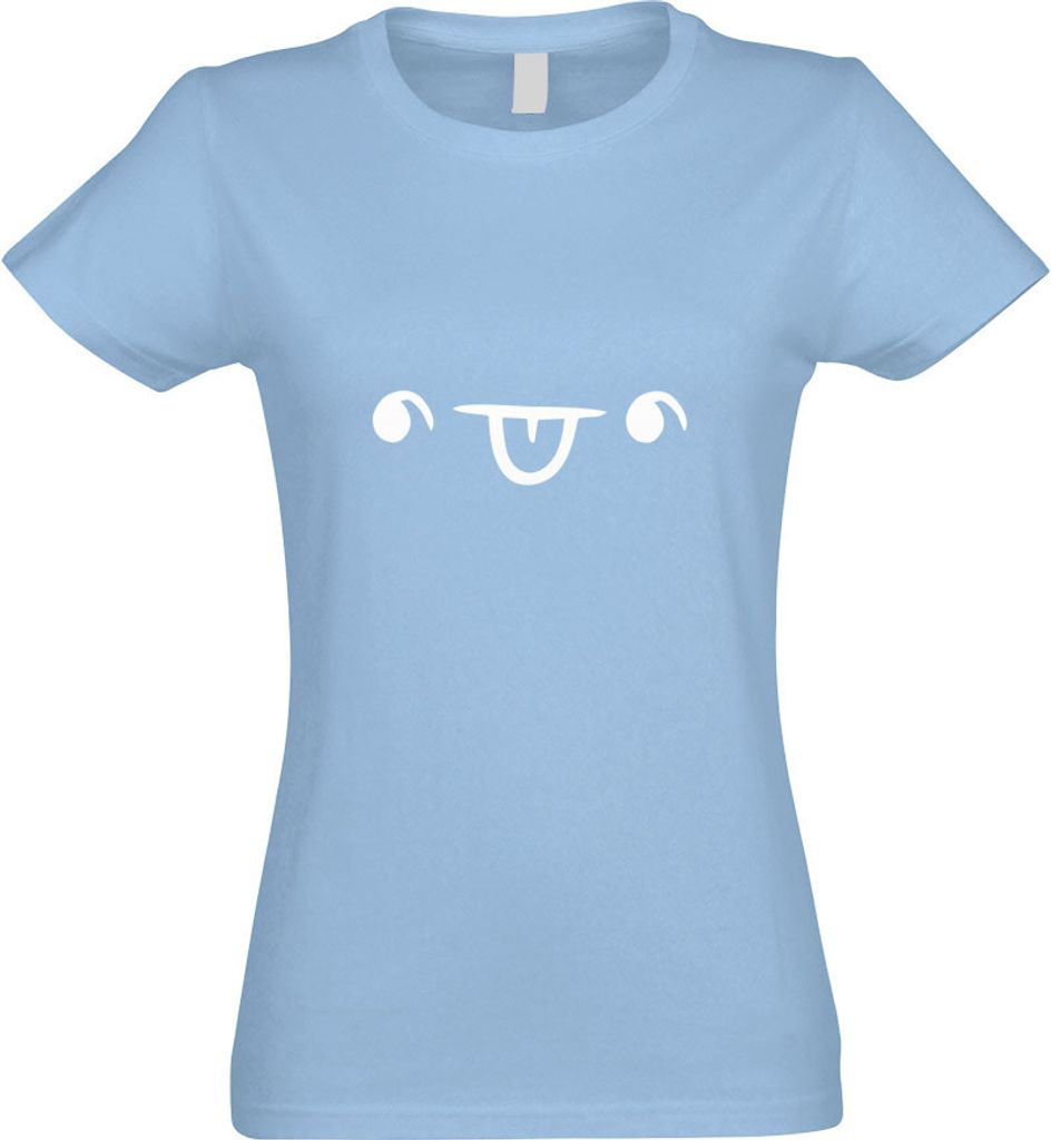 Kiwistar - T-Shirt tailliert - Damen - himmelblau - Fröhliches Gesicht - mit Motiv Bedruckt - Funshirt Design - Sport - Freizeit - Damen - S