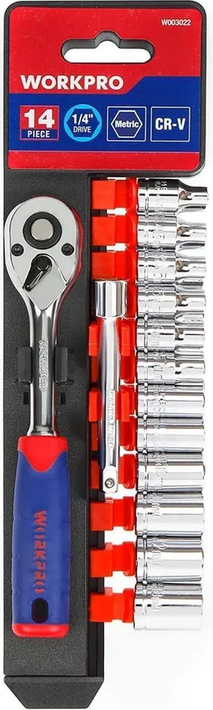 WORKPRO Jeu de clés à douilles 14 pièces 4-13mm en acier Cr-V durable
