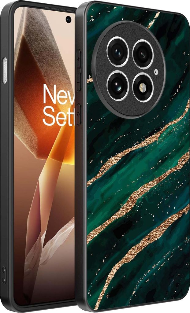 Smartphonica Phone Case Fit für OnePlus 13 mit Marmor-Druck - TPU zurück Abdeckung Fall Marmor-Design - Grün Gold