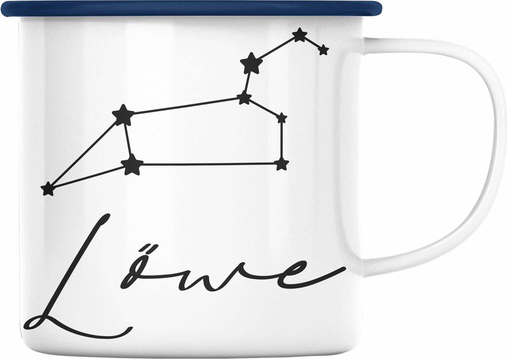 Trendation - Löwe Sternzeichen Emaille Tasse Geschenk Horoskop Tierkreiszeichen (Blau)