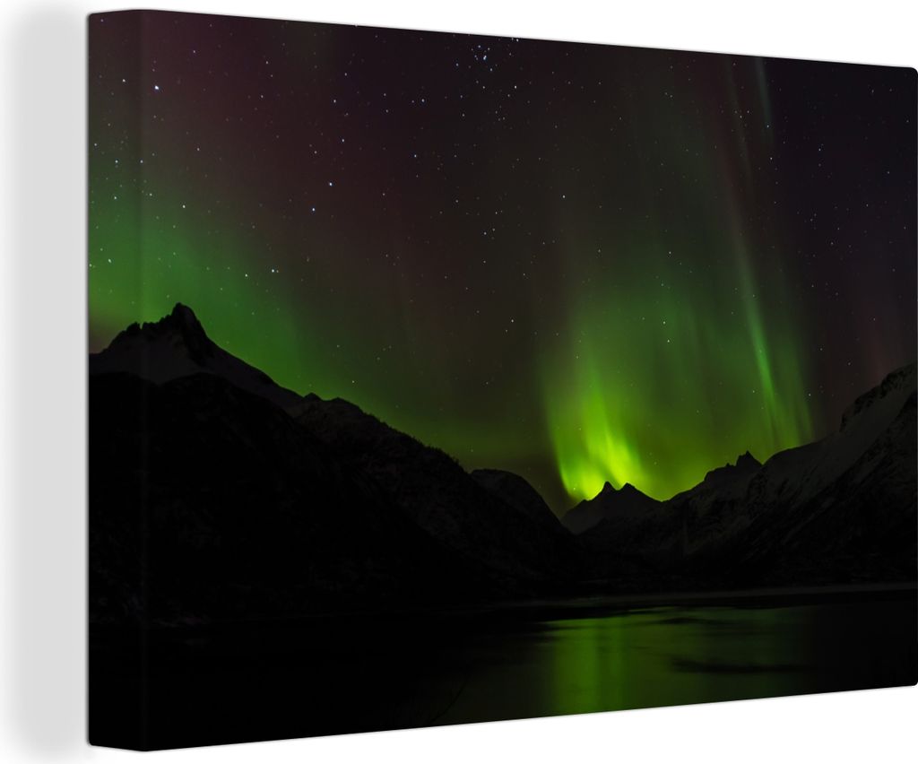 OneMillionCanvasses - Leinwandbilder - 140x90 cm, Aurora - Sternenhimmel - Berge, Wandbilder Kunstdruck Wanddekoration - Foto auf Leinwand - Gem...