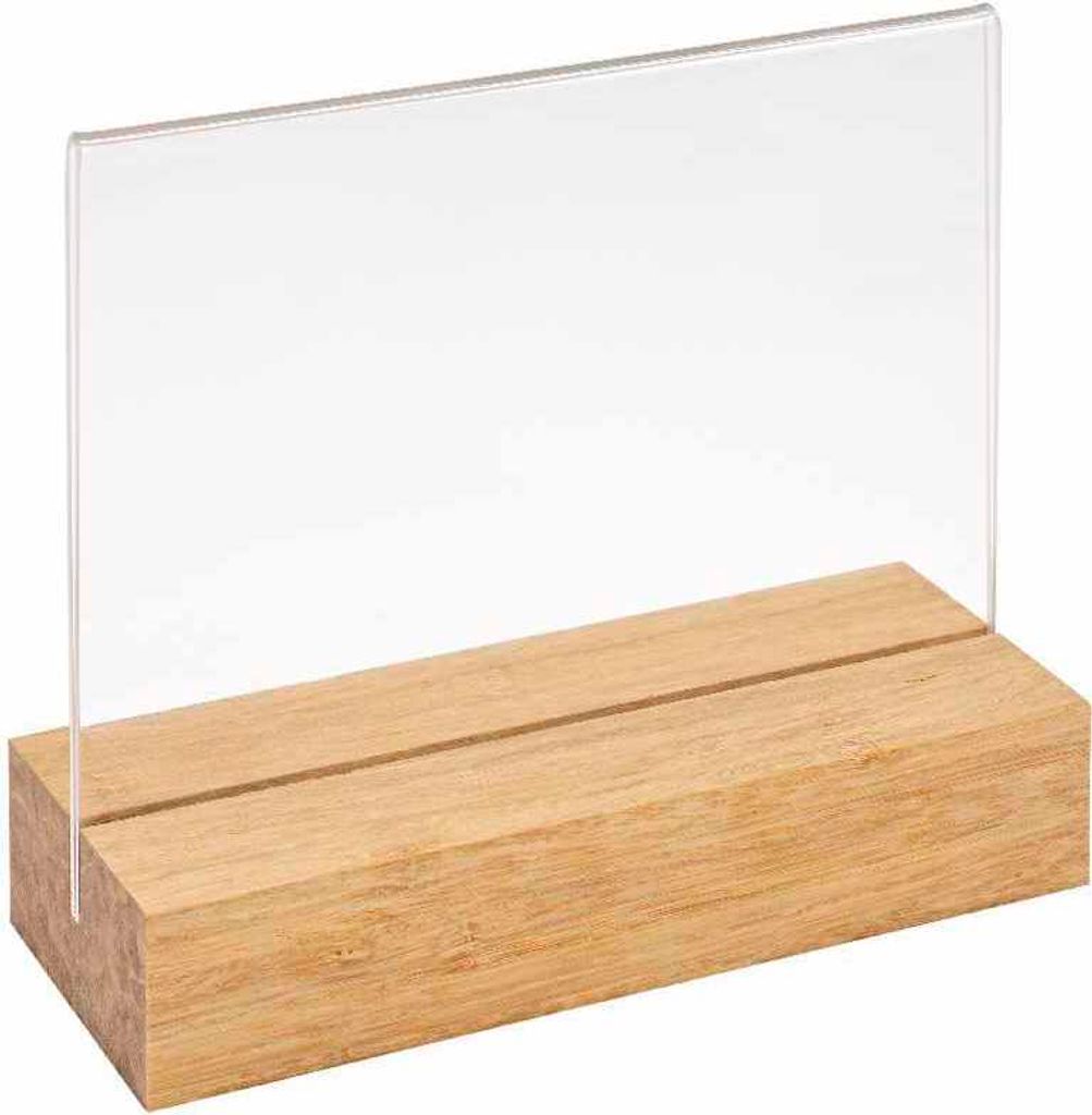 Doppelseitiger Tischkartenhalter DIN A6 Quer mit Fuß aus hellem Bambus / Werbeaufsteller / Menükartenhalter / Bildhalter / Tischaufsteller / Holz...