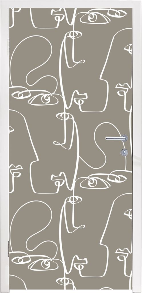 MuchoWow Türtapete Selbstklebende Türfolie Muster - Kopf - Strichzeichnung 85x205 cm Türposter Türaufkleber Klebefolie Türklebefolie - Türv...