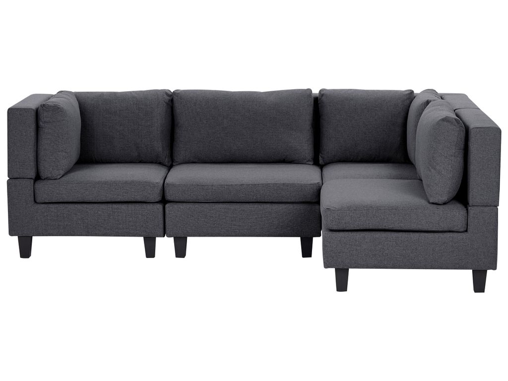 BELIANI 4-Sitzer Ecksofa Linksseitig Dunkelgrau Stoffbezug mit Kissen Schwarze Beine Modular Modern Modulsofa Wohnlandschaft Wohnzimmer Wohnecke