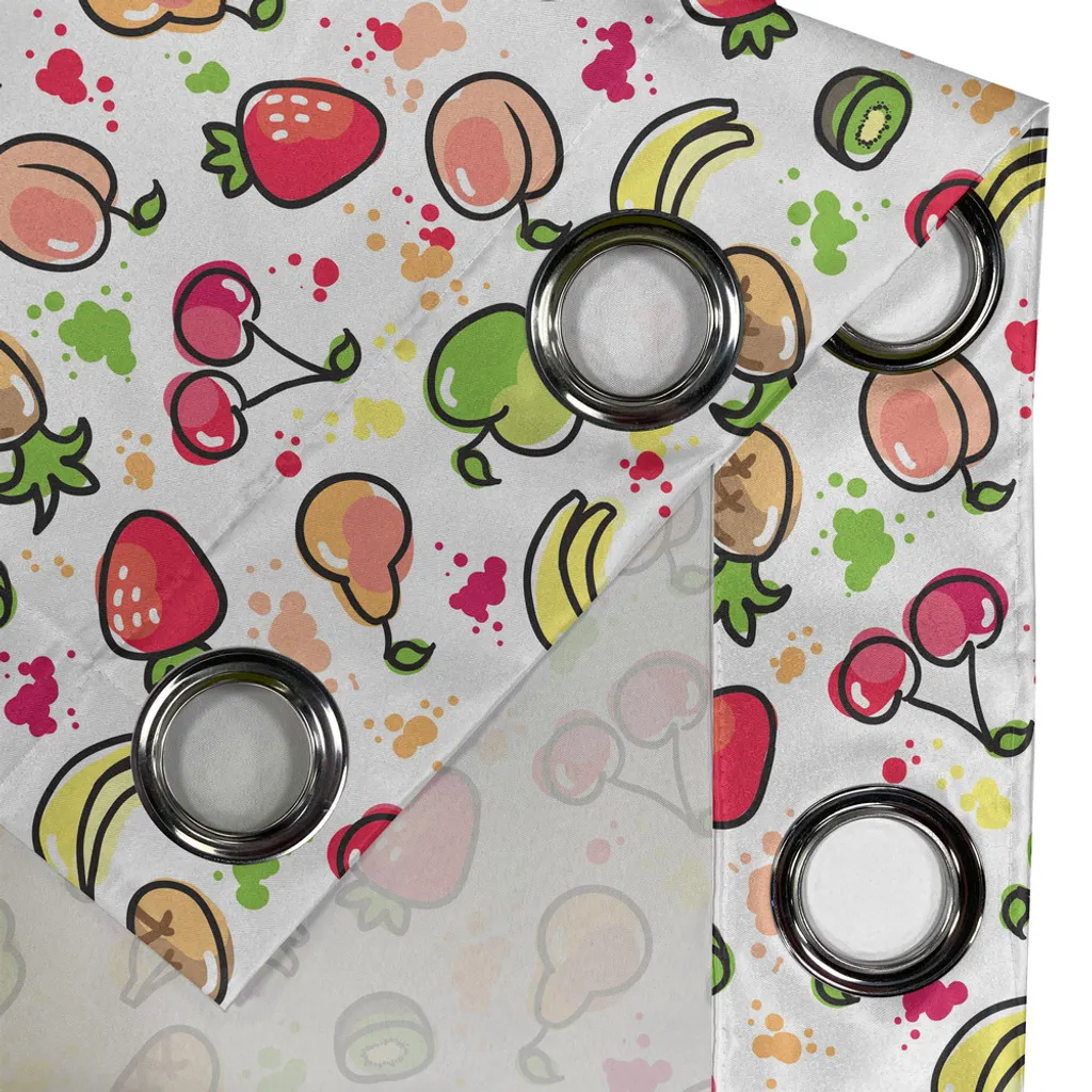 ABAKUHAUS Tenda con occhielli Frutta, acquerello pere ciliegie kiwi mele pennellate spruzza simpatica cucina per bambini, tende decorative a 2 pannelli, 280 cm x 245 cm, verde limone pesca rosso - 2