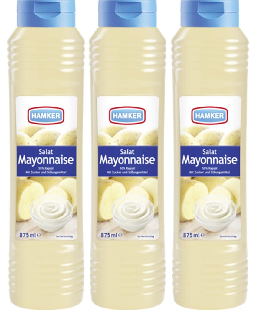 Verpackungsbild Hamker Salat Mayonnaise cremig fein würzig mit Rapsöl 875 ml 3er Pack