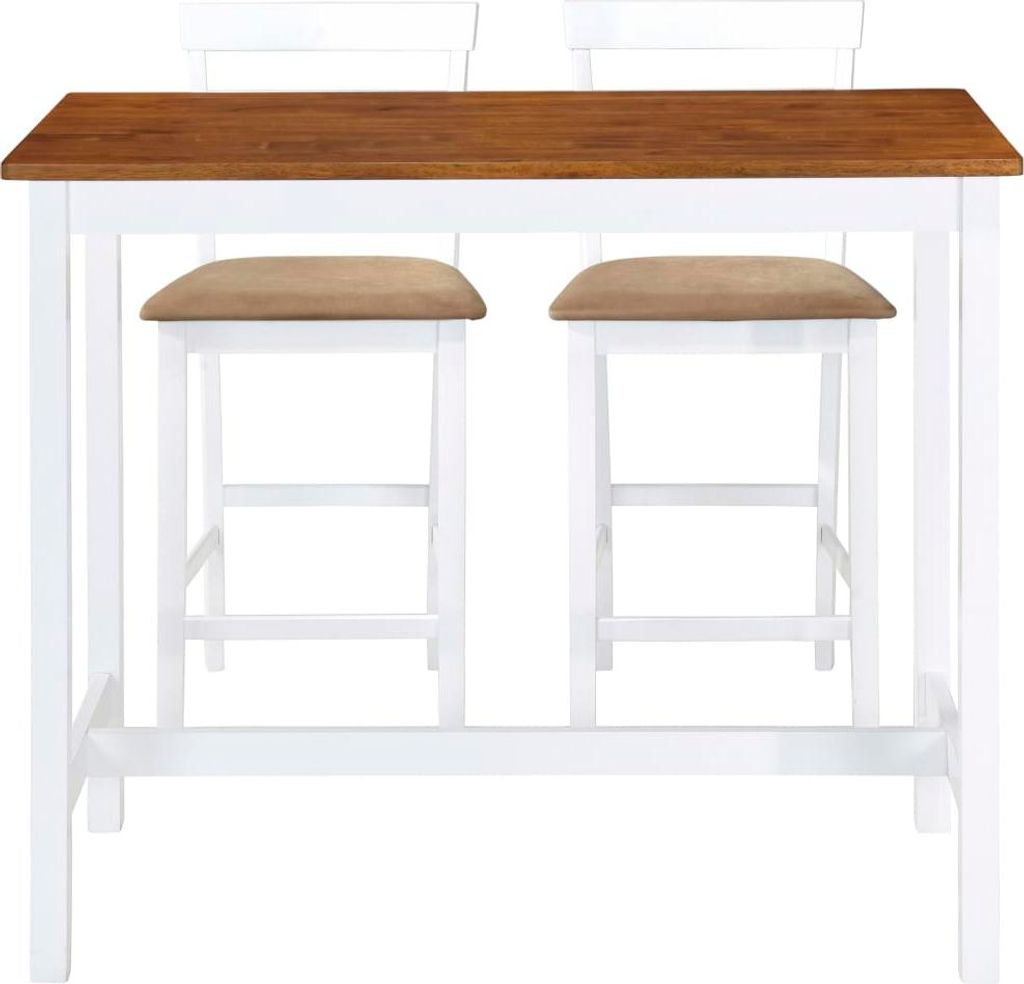 vidaXL Bartisch mit Stühlen 3-tlg. Massivholz Braun und Weiß