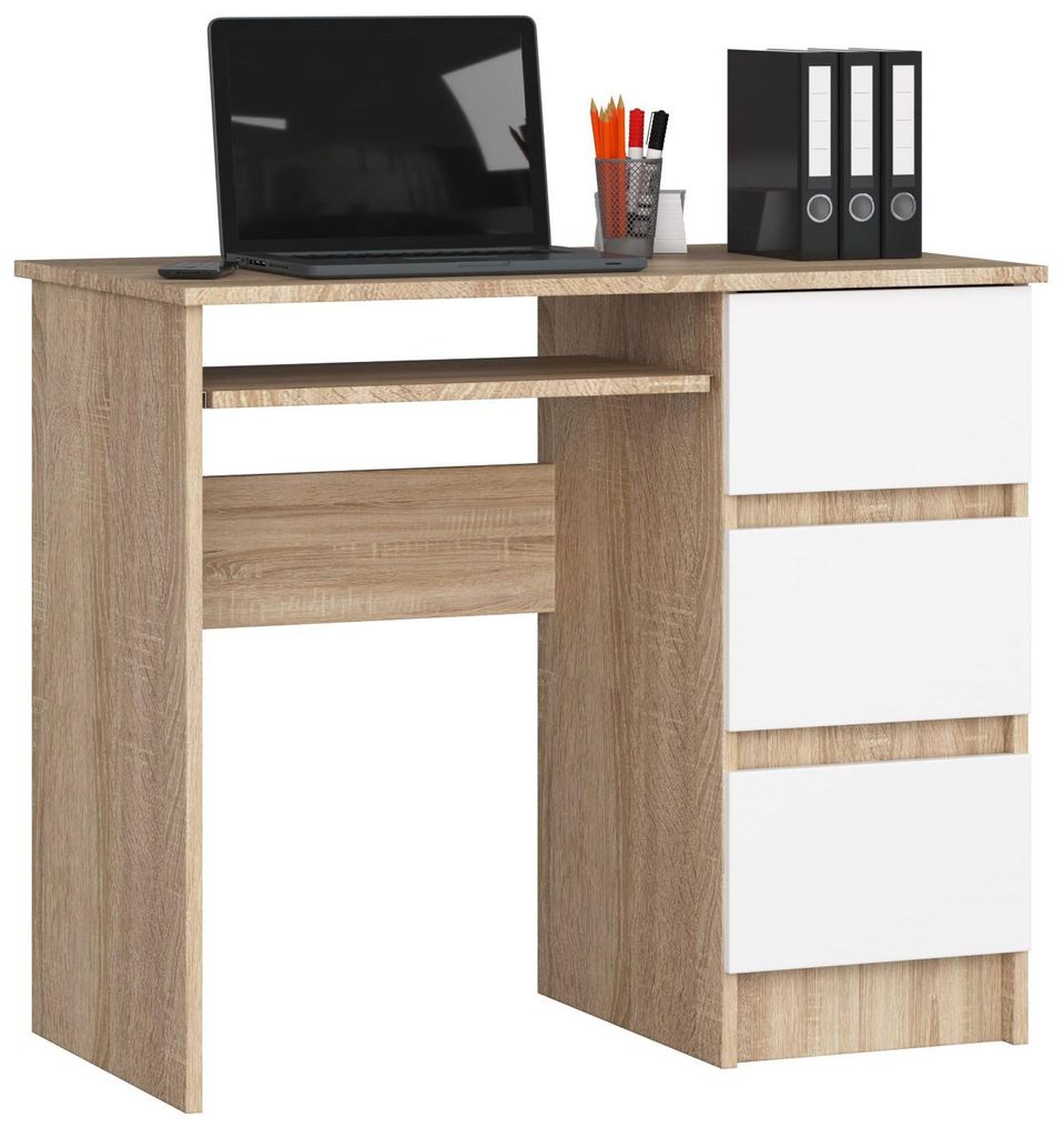Computerschreibtisch – Schreibtisch – Bürotisch – Büroschreibtisch – 90 cm – Sonoma Eiche / Weiß – Kompakt und durchdacht im Design