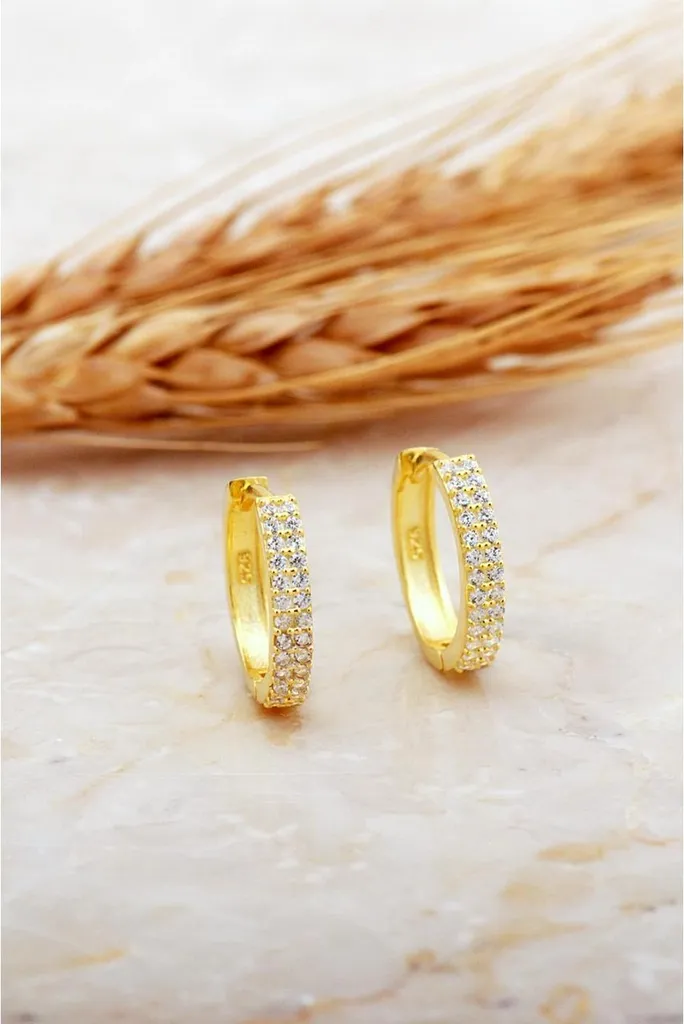 Créoles plaquées or 16 mm avec zircone en argent 925 pour femme
