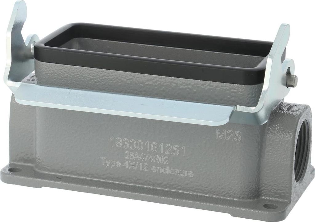 HARTING Han 16B Sockelgehäuse niedrig, 1xPG21 seitlicher Kabelabgang, mit 1 Längsbügel Verschraubung PG21 Klemmbereich