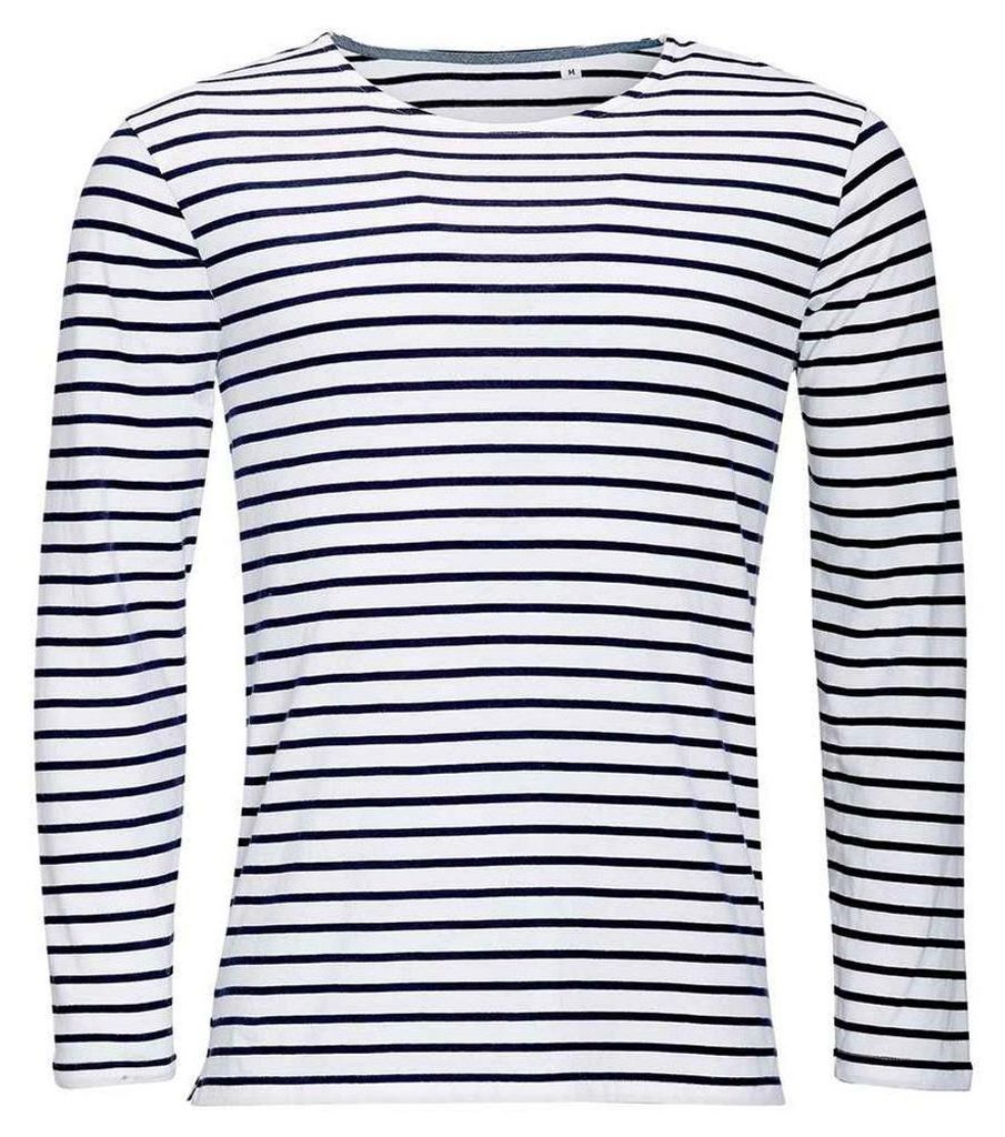 SOLS - "Marine" T-Shirt für Herren Langärmlig LT1681 (3XL) (Weiß/Marineblau)