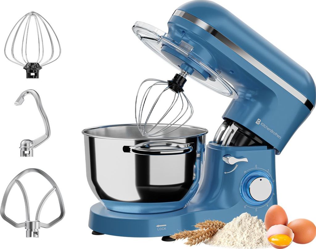 KitchenBrothers 2000W Küchenmaschine - Küchenroboter - 6,2L - Mixer mit Rührschüssel - Küchenmixer - Pastellblau