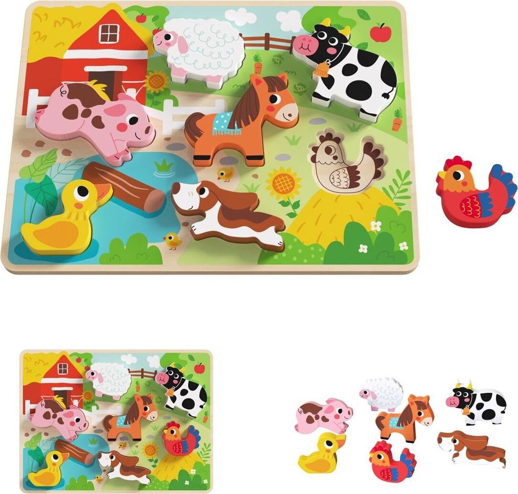 Tooky Toy 3D Kinder Holz-Puzzle Tiere, 8-teiliges Steckpuzzle, ab 12 Monaten grün