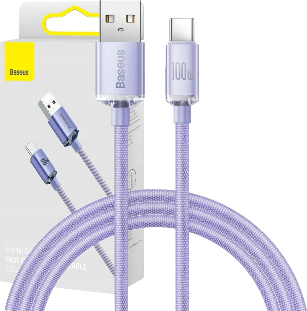 Baseus Crystal Shine Cavo USB-C 5A 100W 1.2M Viola - Ricarica Rapida