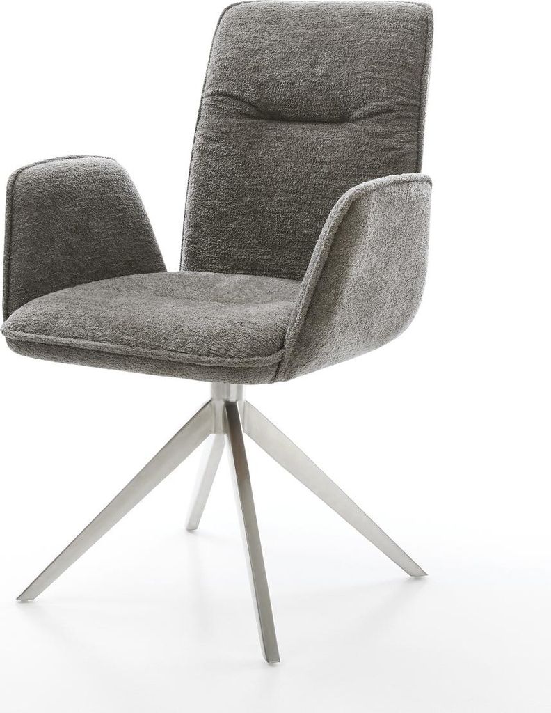 DELIFE Drehstuhl Vinja-Flex Bouclé Soft Schlamm Kreuzgestell breit Edelstahl 360° drehbar Wippfunktion