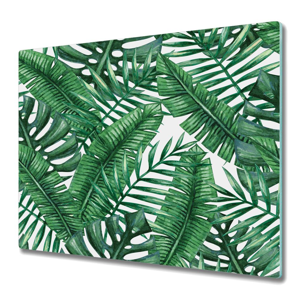 Küchenschneidebrett - Glasschneidebrett - Herdabdeckung - 60x52 - Tropische Blätter