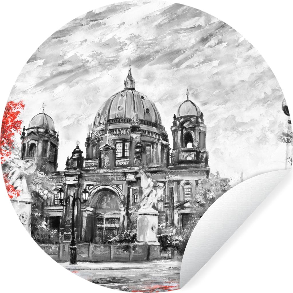 MuchoWow Runde Wandtattoo - Wandsticker Tapete Aufkleber Malerei - Architektur - Baum - Rot Ø 80 cm Selbstklebend und Repositionierbar - Wandauf...