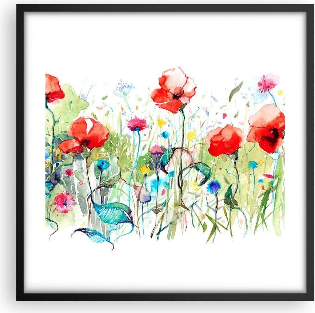Gerahmtes Poster - Schwarzer Rahmen - Blumen Wiese Blatt Natur - 50x50 cm - Wand Bild - Wanddeko - Wandbilder - Wandposter - Bilderrahmen - Bilder ...