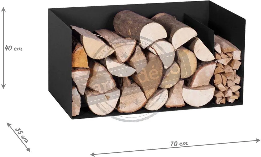 Rangement bois robuste acier noir 2 compartiments - Format 70 cm - 9