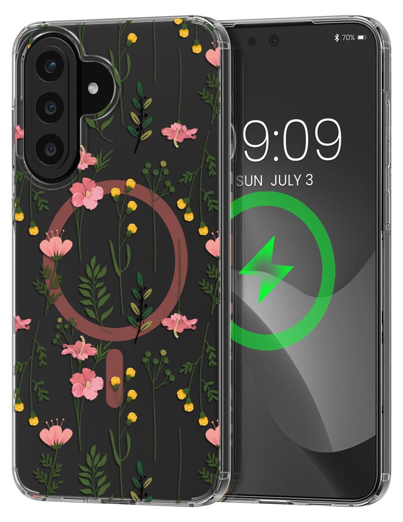 kwmobile kristallklares Hardcase kompatibel mit Samsung Galaxy A57 5G Hülle - kompatibel mit MagSafe - Acryl-Hülle mit TPU Case - Zarte Wildblumen