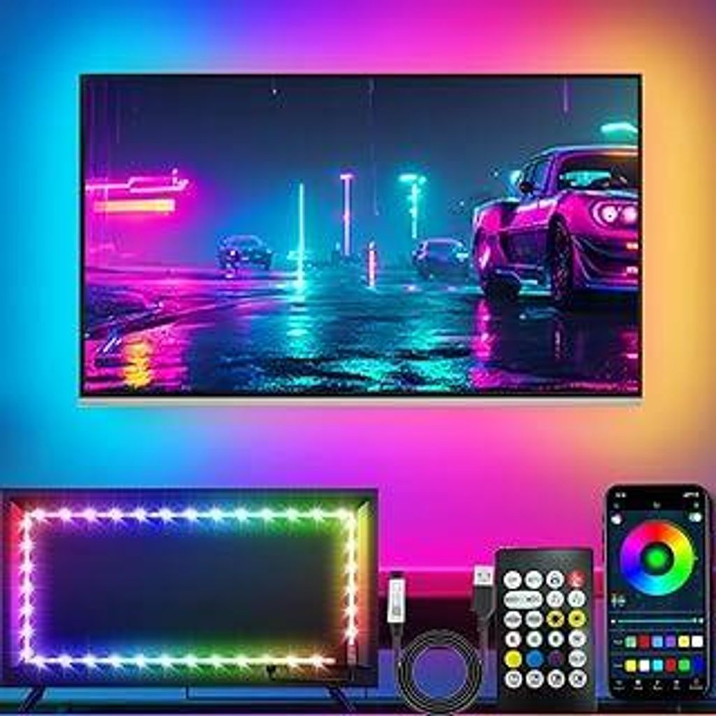 5m RGB LED Lichter für 45-75 Zoll TV Hintergrundbeleuchtung, Musik Sync Bluetooth APP/RF Fernbedienung Streifen Lichter USB Powered für Schlafzim...