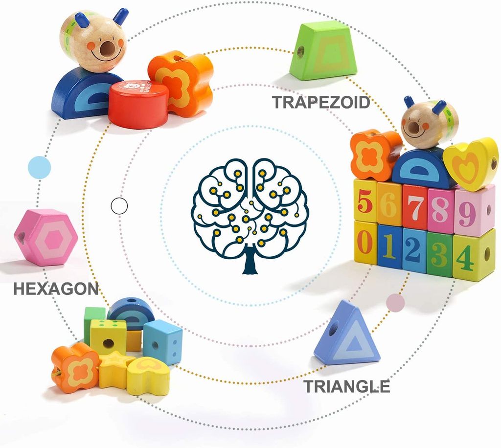 Montessori Spielzeug ab 2 Jahre Mädchen Jungen,Holzspielzeug Fädelspiel Geschenk 