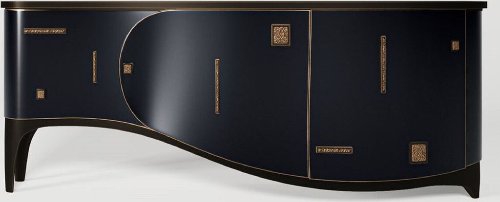 Casa Padrino Luxus Art Deco Sideboard Dunkelblau / Schwarz / Messing 195 x 55 x H. 75 cm - Edler Massivholz Schrank - Art Deco Möbel - Hotel Möbe...