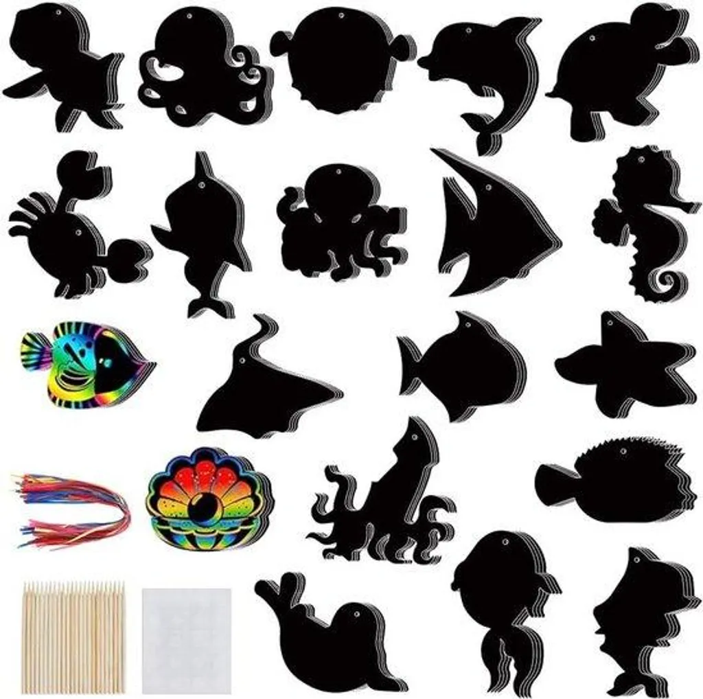 Activité manuelle anniversaire : 20 cartes Krabbel Art Mer et rubans