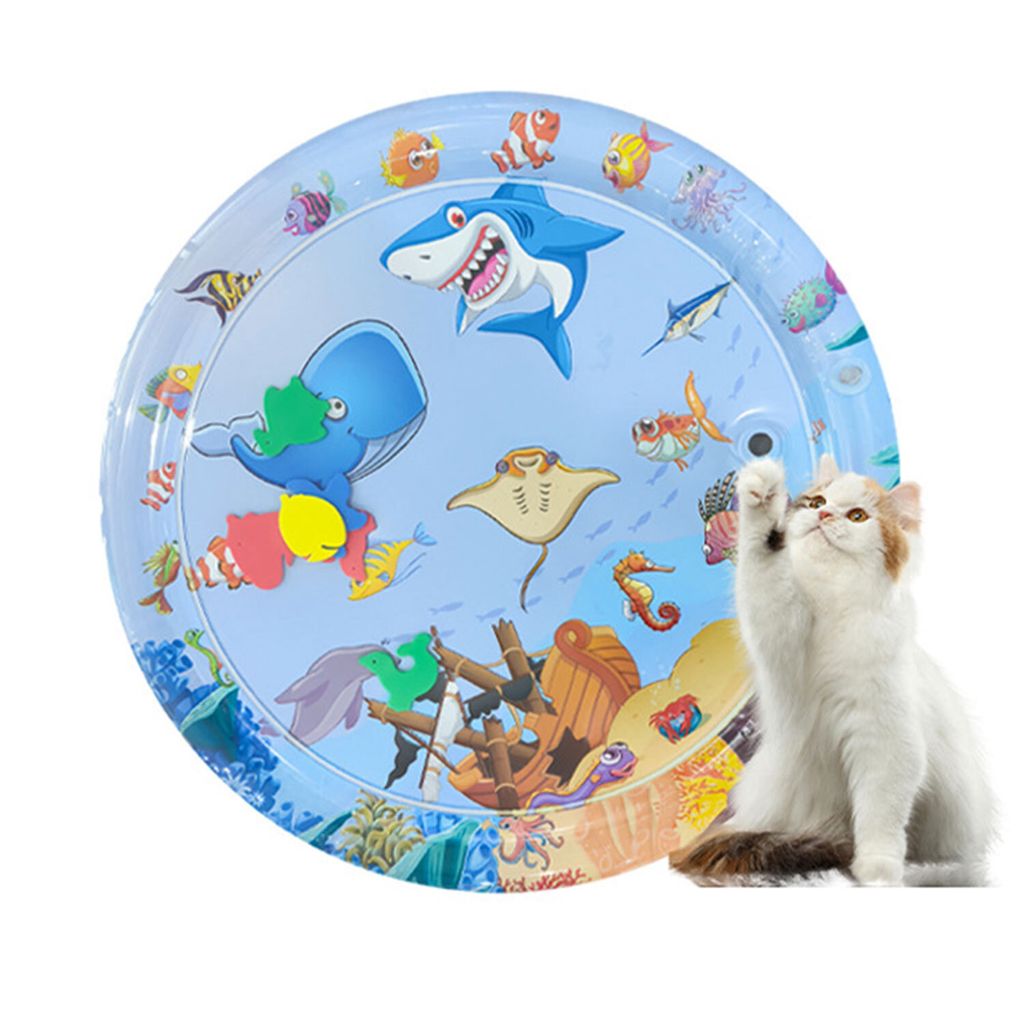 Wasserspielmatte für Katzen, Verdickte Haustier Wassermatte, Haifischmuster, Durchmesser 65cm