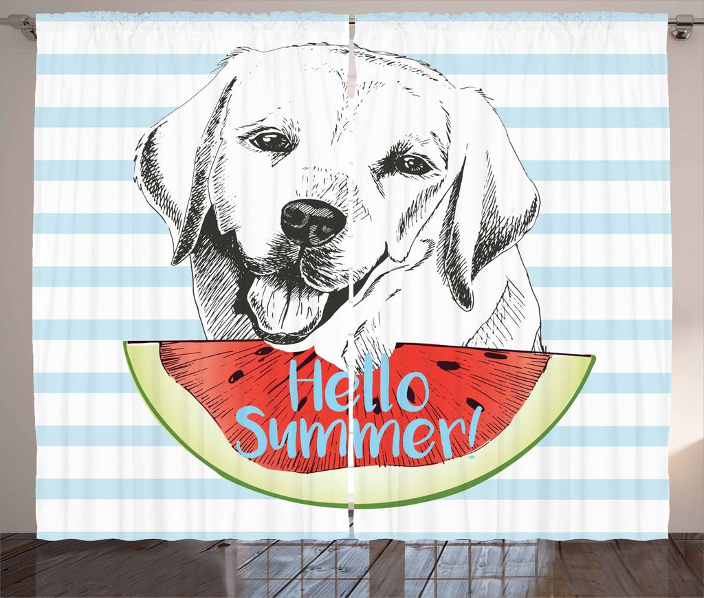 ABAKUHAUS Labrador Rustikaler Gardine, Hallo Sommer Zitat Sketch, Schlafzimmer Kräuselband Vorhang mit Schlaufen und Haken, 280 x 225 cm, Mehrfarbig