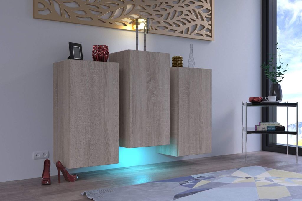Furnitech K8 Modernes Wohnzimmer, Kommode, Schrank, Sideboard, Schlafzimmer, Esszimmer, Wohnzimmermöbel Matt (LED RGB 16 Farben, K8-18M-S3)