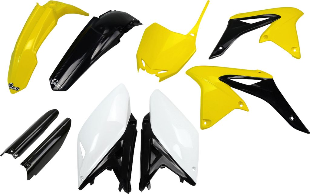 Verkleidungskit UFO PLAST 9-teilig Verkleidungssatz Kunststoff mit Gabelschutz für Suzuki RM-Z 250 ccm Bj. 2010 - 2018, Farbe:gelb / schwarz / weiß
