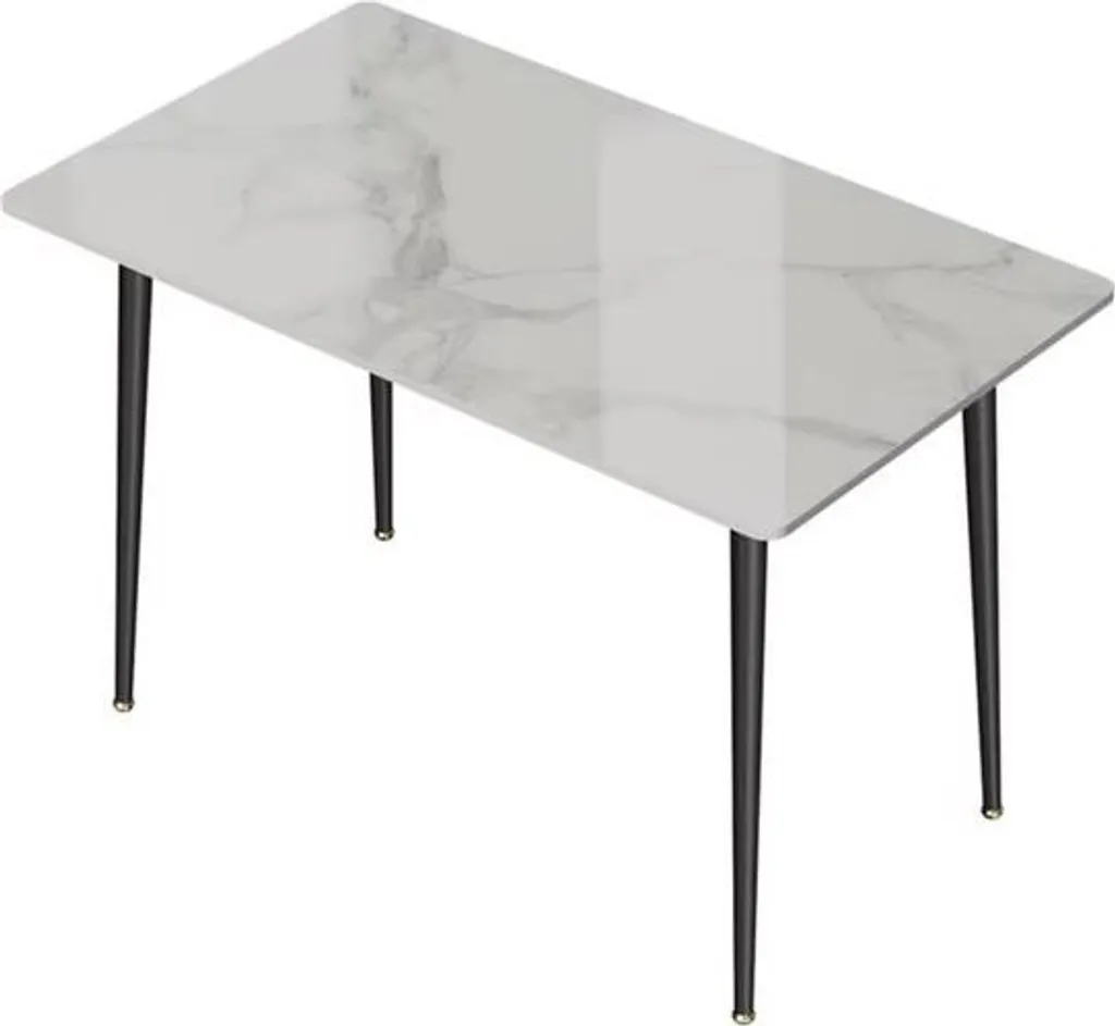 Table de salle à manger moderne en pierre frittée blanche et métal