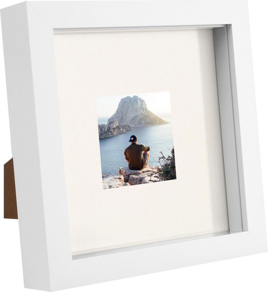 Weiß 6 "x 6" 3D Box Fotorahmen mit Elfenbein 2 "x 2" montieren - stehend hängende handwerk schattenbildanzeige - von nicola frühling