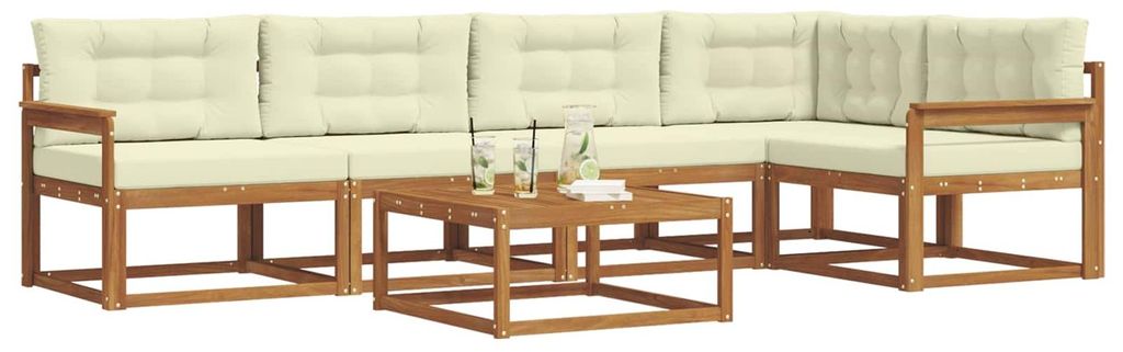 vidaXL Outdoor-Sofagarnitur mit Kissen 6 pcs Natur und Creme
