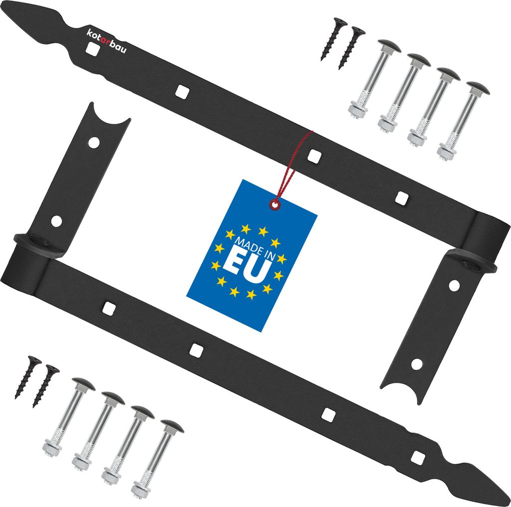 KOTARBAU 2er Set Ladenband schwarz 400 mm Kreuzgehänge pulverbeschichteter Stahl Türband Holztür Band Fensterladen Holz Tor Scharniere Schwerl...