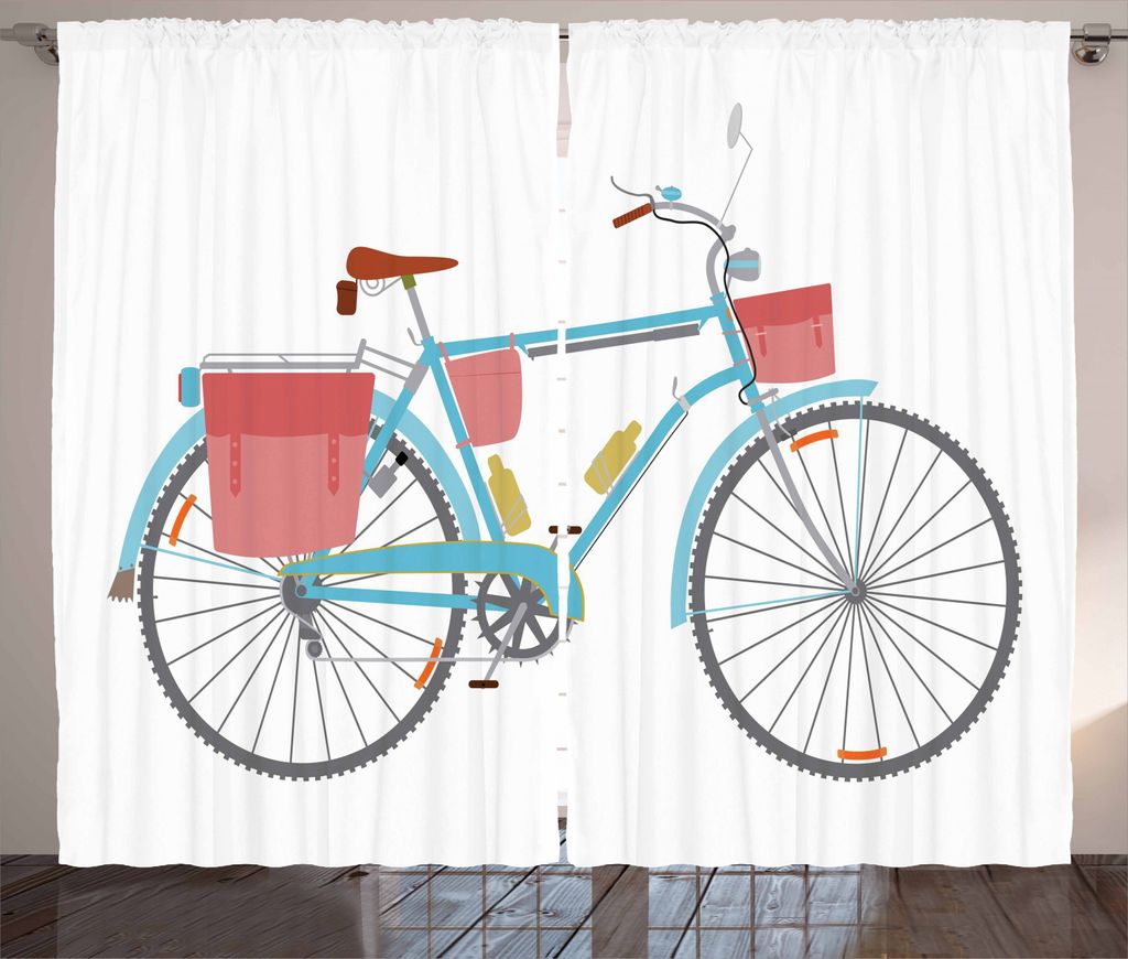 ABAKUHAUS Fahrrad Rustikaler Gardine, Classic Tour Fahrradtaschen, Schlafzimmer Kräuselband Vorhang mit Schlaufen und Haken, 280 x 245 cm, Mehrfarbig